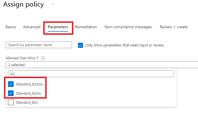 How to implement Allowed virtual machine size SKUs policy in Azure