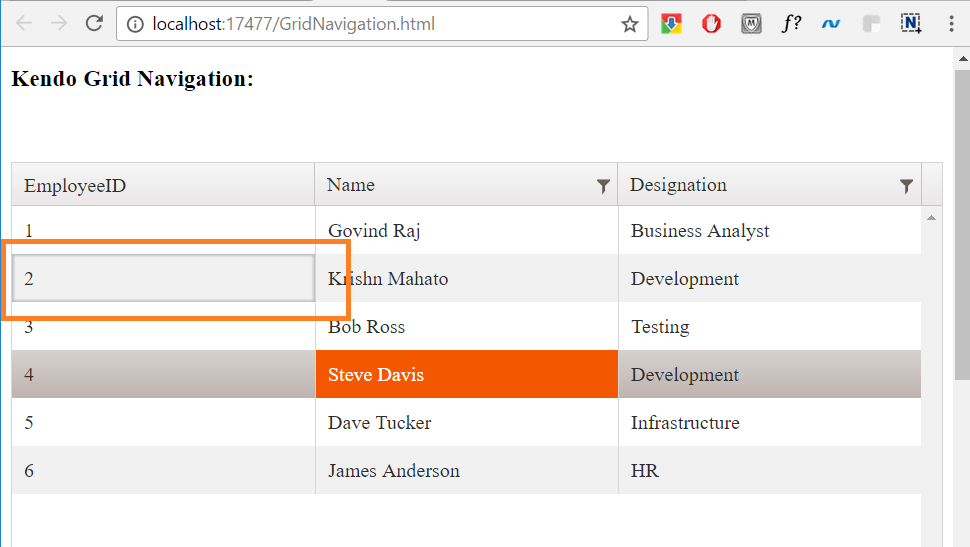 How To Implement Keyboard Navigation In Kendo Grid