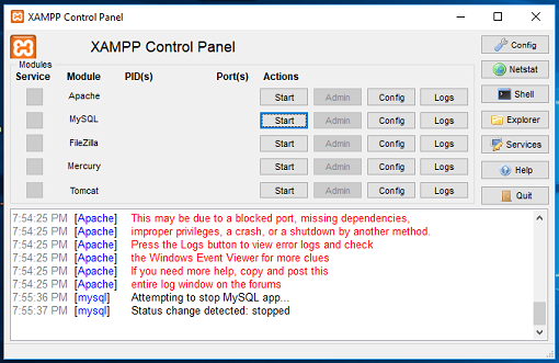 open XAMPP