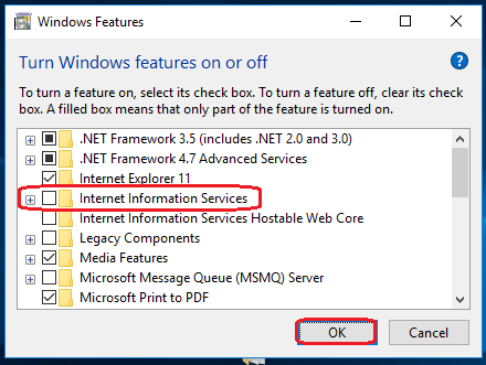 uncheck the IIS option