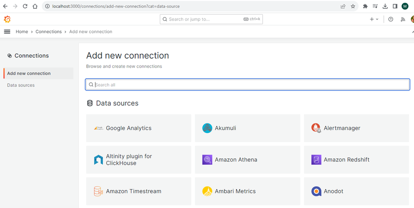 add new connection in grafana