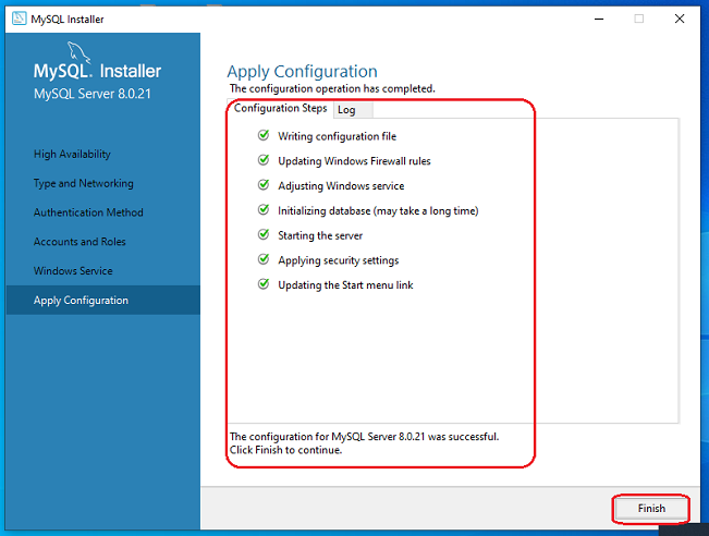 click on the Finish button