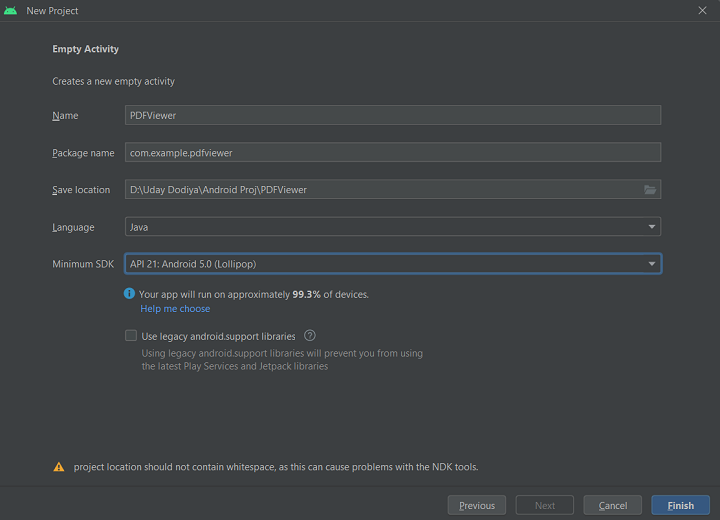 Give project name and select project path