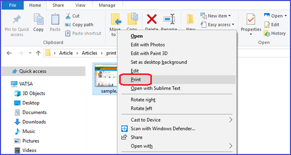 click on print