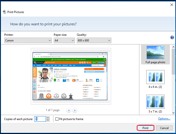 click on print