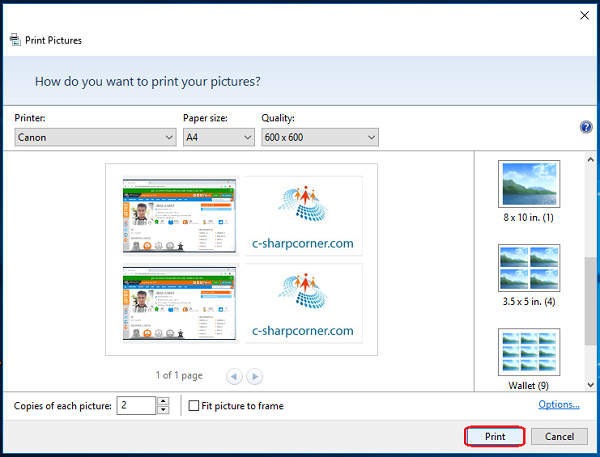 click on print