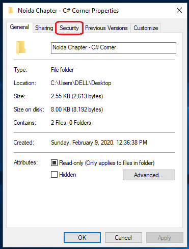 click on security tab