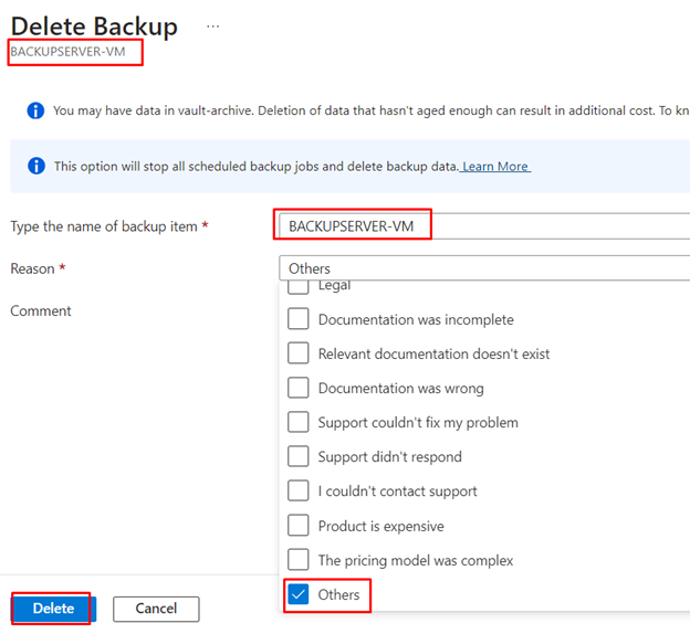 Delete backup