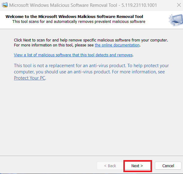 Microsoft Windows Malicious software removal tool