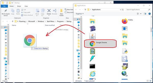 drag and drop to startup folder