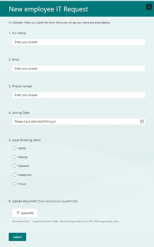 New employee IT request