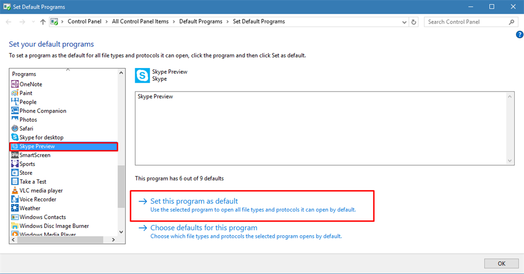 how to set microsoft as default app