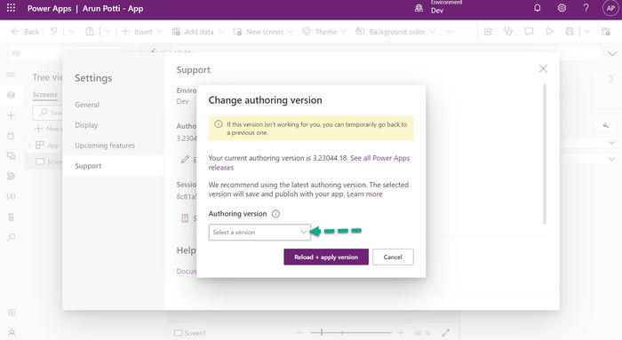 Authoring Version in the Canvas App