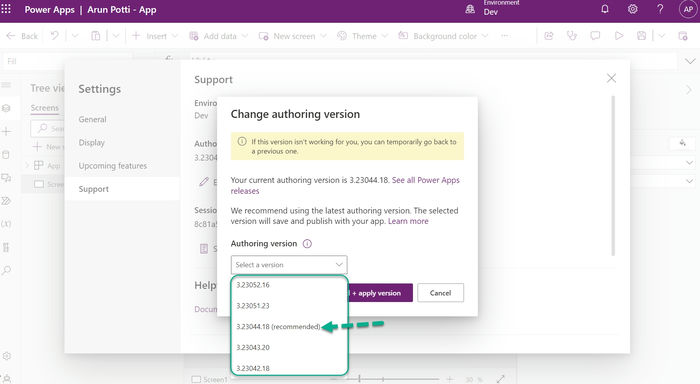 Authoring Version in the Canvas App