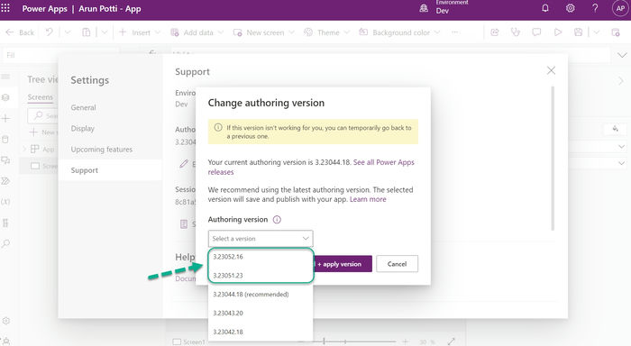 Authoring Version in the Canvas App