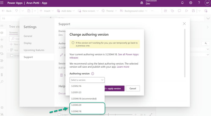 Authoring Version in the Canvas App