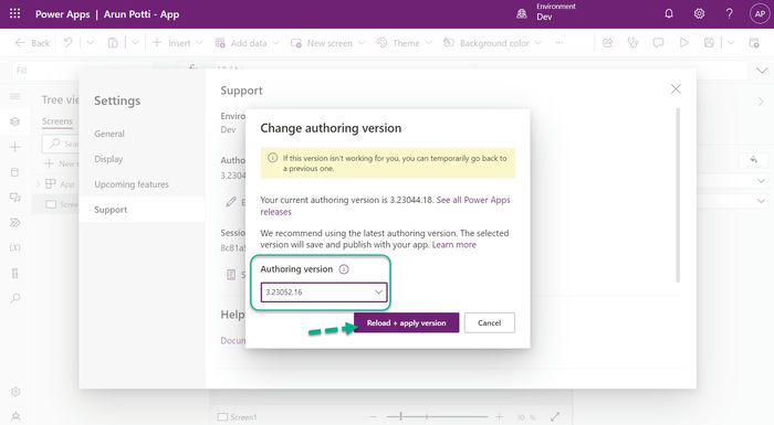Authoring Version in the Canvas App