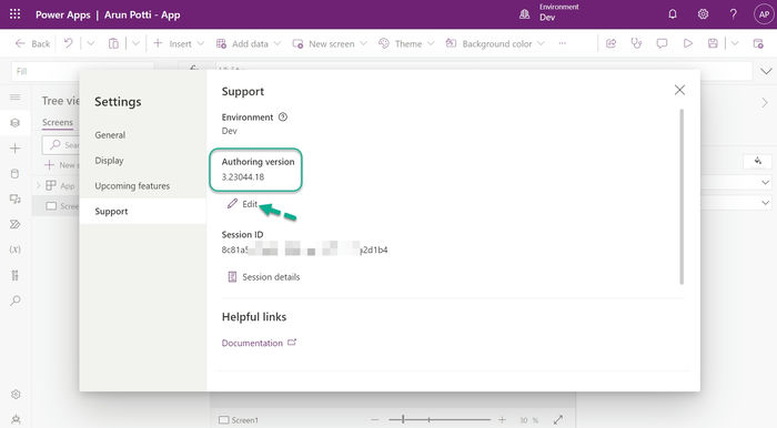 Authoring Version in the Canvas App