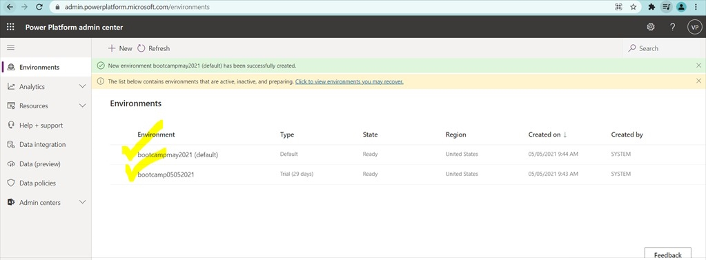  Default environments