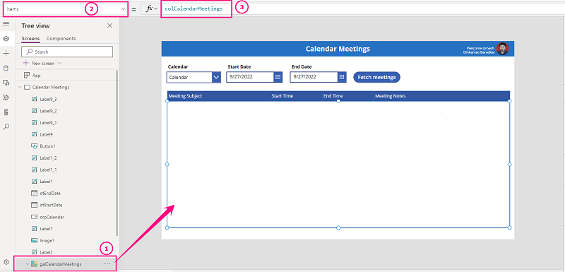 How To Show Logged-In User Meetings In The PowerApps Grid?