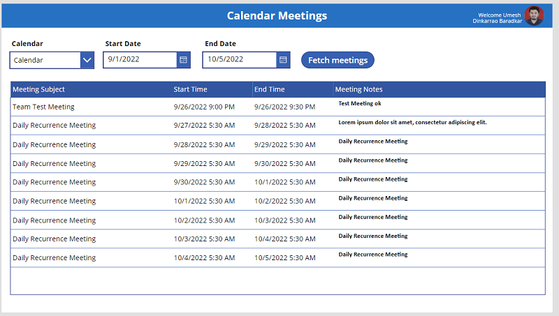 How To Show Logged-In User Meetings In The PowerApps Grid?