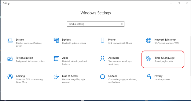 click on time and language