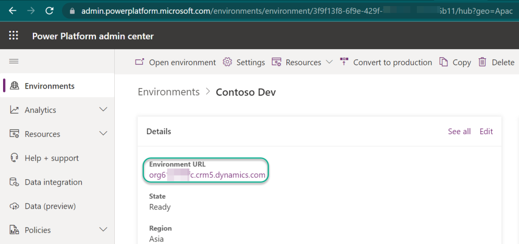 Update the URL of the Dynamics 365 CE environment