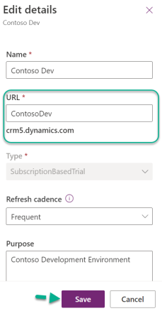 Update the URL of the Dynamics 365 CE environment