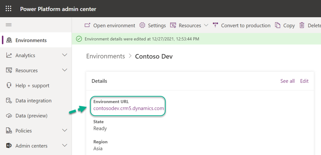 Update the URL of the Dynamics 365 CE environment