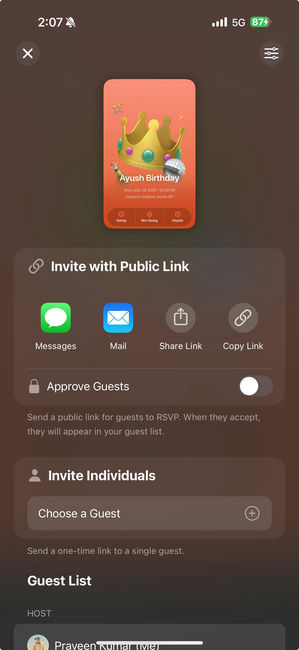 Invite via share a public link