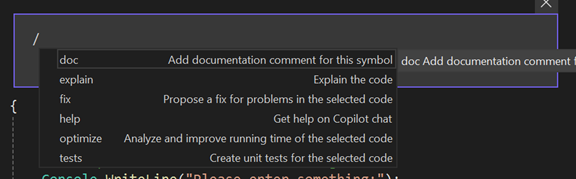How to Use Copilot Slash Commands in Visual Studio