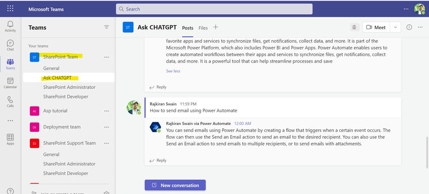 use Microsoft Teams channel as a ChatGPT