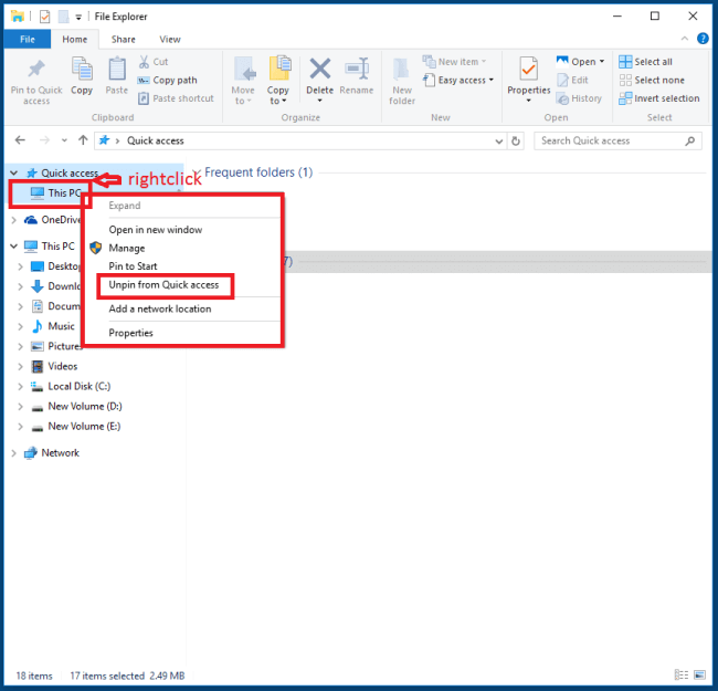 unpin from quick access