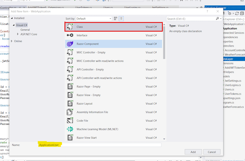 Add Application User class