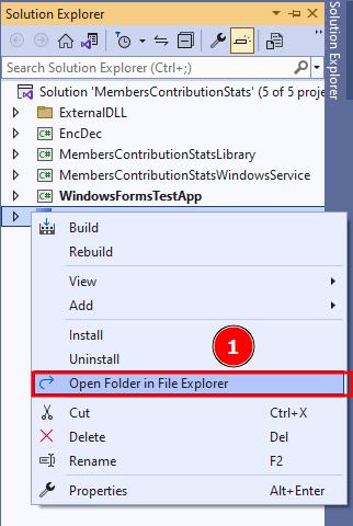 Open folder in solution explorer