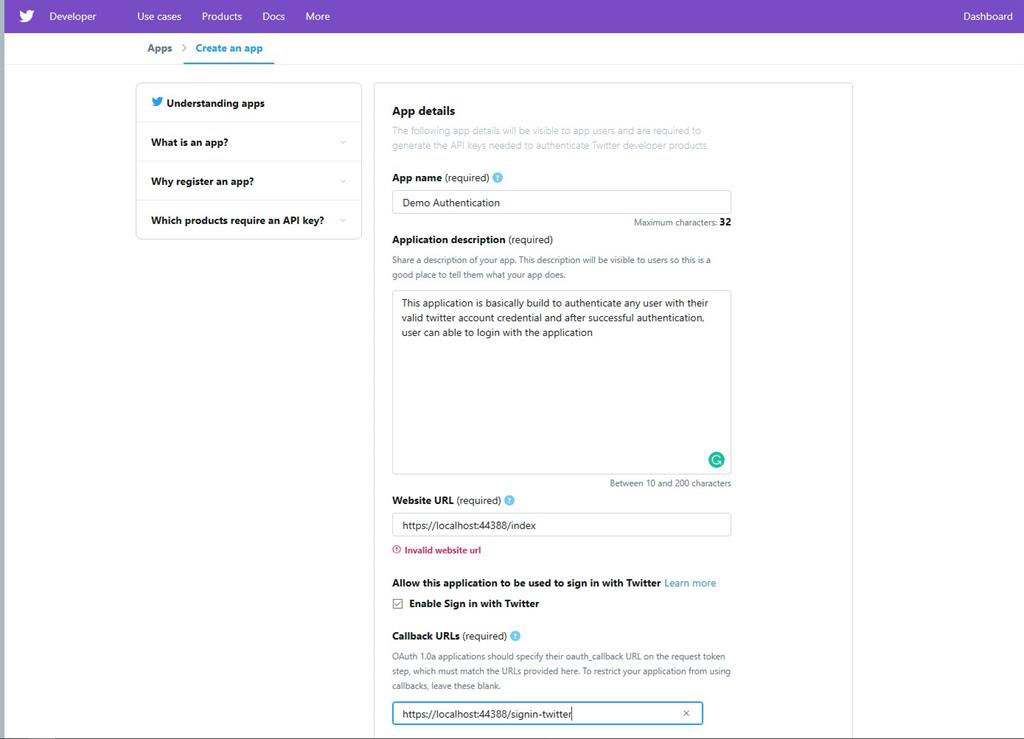 Implement Microsoft and Twitter Based Authentication in Asp.Net Core 2.2