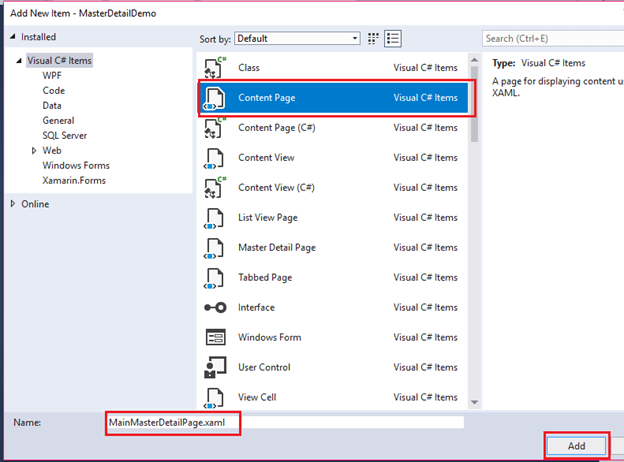 Implementing MasterDetailPage With TabbedPage In Xamarin.Forms