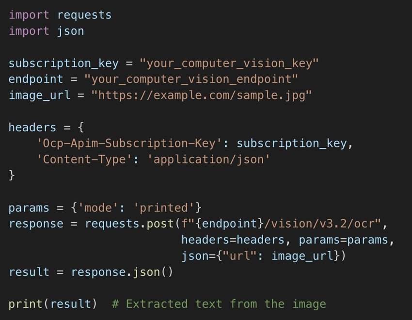 Azure computer vision to extract text from image