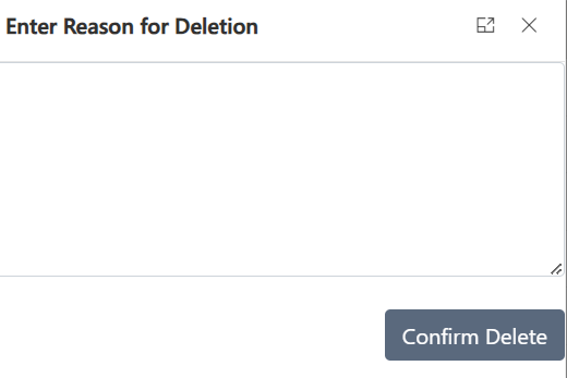 Enter reason for deletion