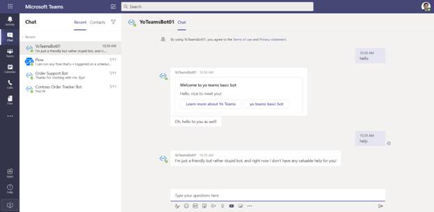 Implementing Teams Bot With Yo Team