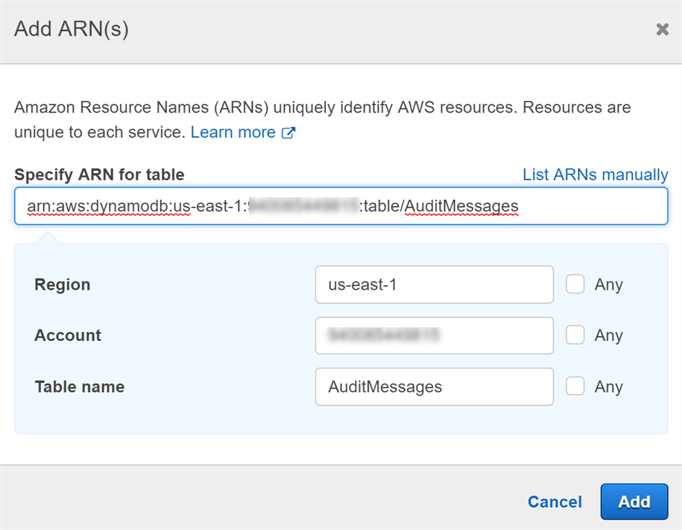 Apply DynamoDB ARN