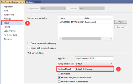 asp net core hosting model in process