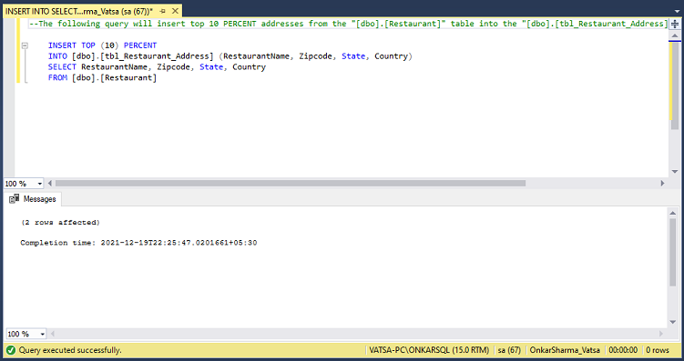 Select Into In Sql Server