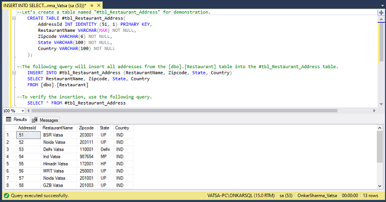 Select Into In Sql Server