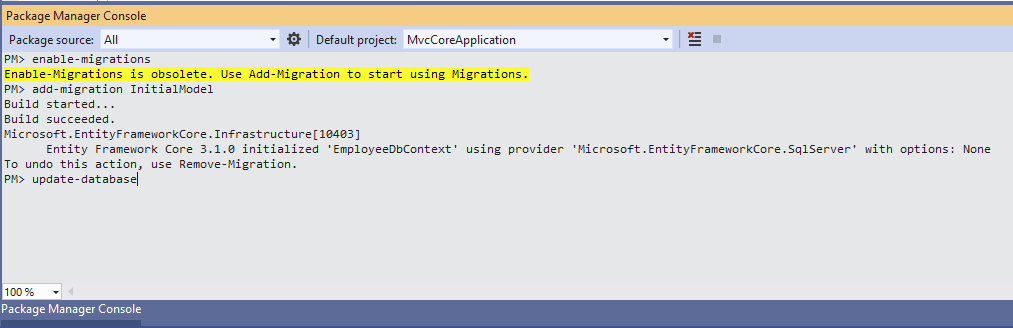 Install Entity Framework Core With Empty Template In ASP.NET MVC Core 3.0