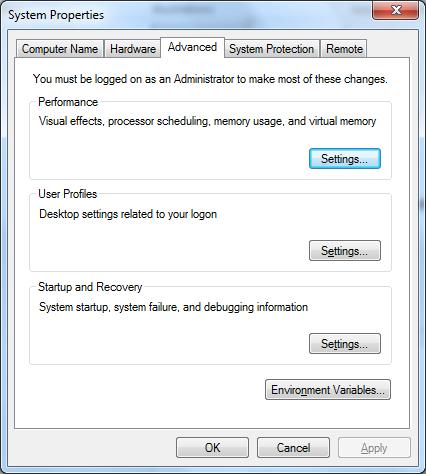 Environment Variable window