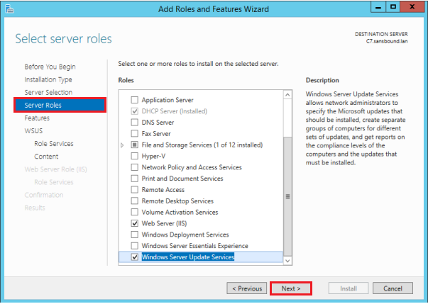 Installing and configuring WSUS