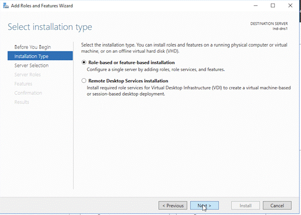 Add roles and Features Wizard