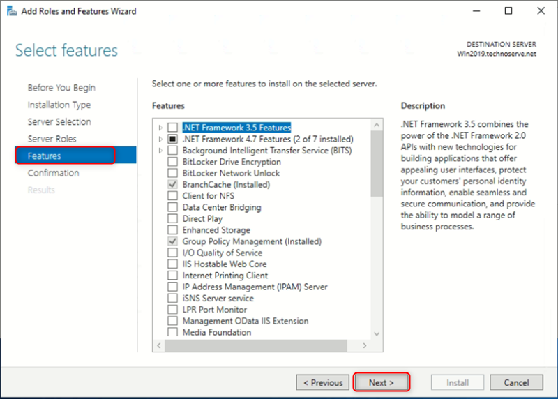 Select features