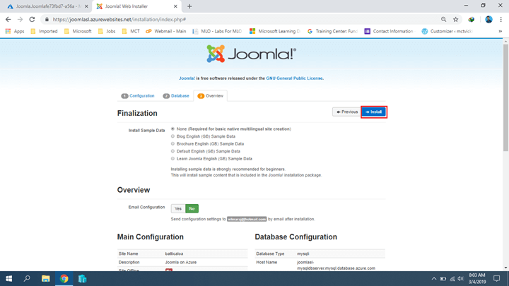 Installing Joomla On Azure